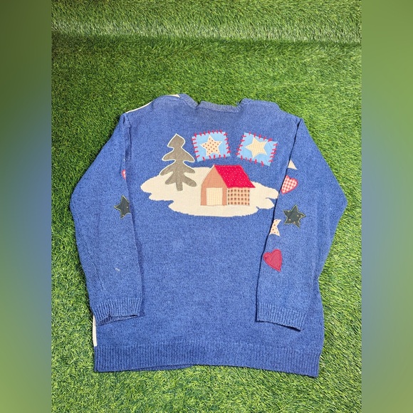 Vintage Susan Bristol Folk Art Patchwork Winter Cardigan Hand Embroidered XL w - Picture 2 of 9